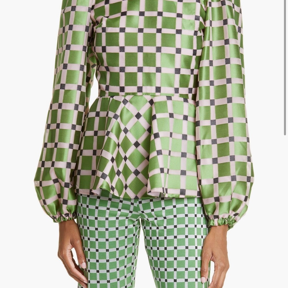 STINE GOYA Green and Black Checkered Top